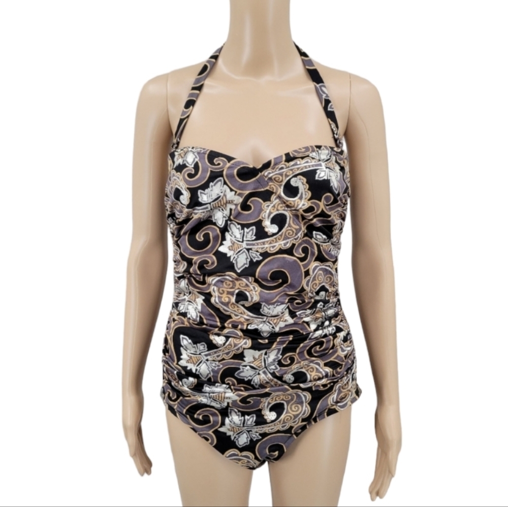 CATALINA Vintage Ruched Halter One Piece Swimsuit Women's Plus Size 16